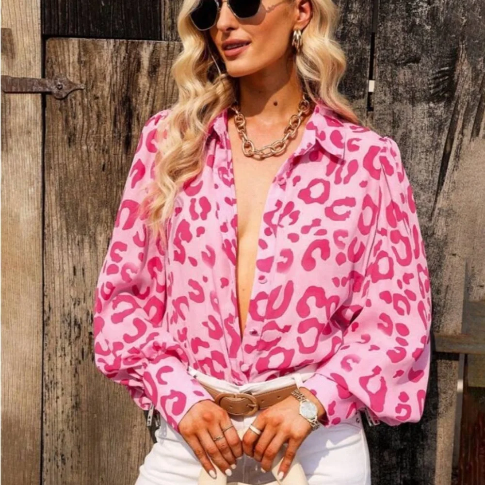 💕Acelitt Allover Print Button Front Shirt - Picture 2 of 7